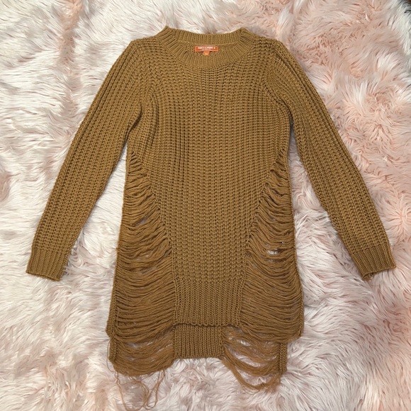 Tan brown size medium / large distressed sweater dress - Picture 1 of 5
